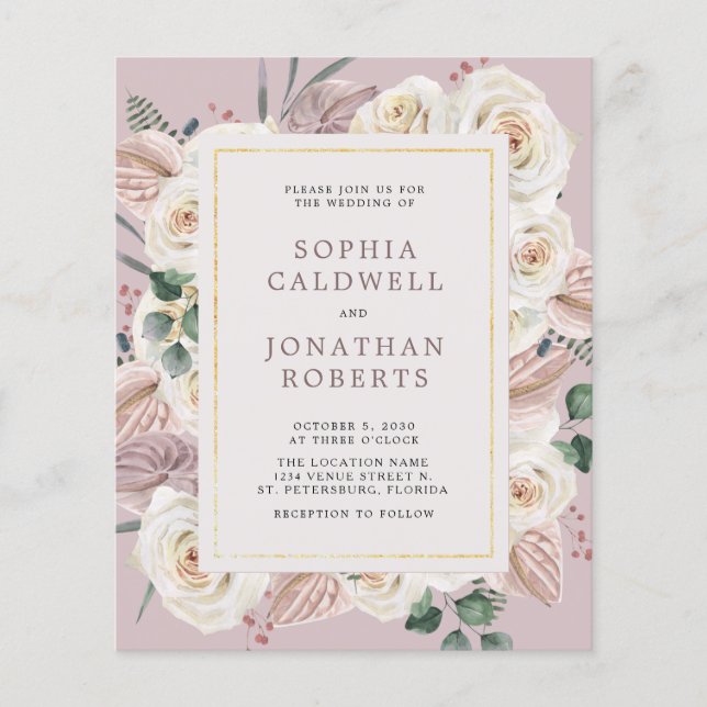 Einladende Hochzeitsfeier mit weißer Rose für ein  (Vorderseite)