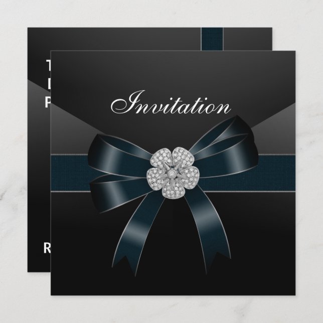 Einladende Jeden Anlaß Diamond Jewel Black Bow Einladung (Vorne/Hinten)