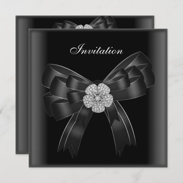 Einladende Jeden Anlaß Diamond Jewel Black Bow Einladung (Vorne/Hinten)