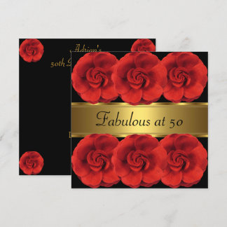 Einladende Red Blume Black Gold Fantastische 50. Einladung