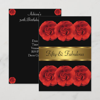 Einladende Red Blume Black Gold Fantastische 50. Einladung