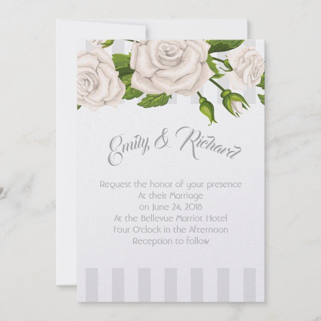 Einladende Rosen auf Streifen Einladung (Vorderseite)