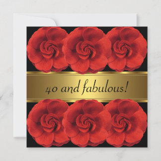 Einladende Rote Blume Black Gold Fabulous 40. Einladung