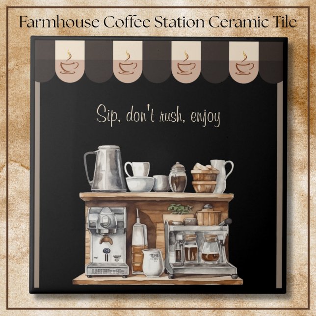 Einladende Schwarze Farmhouse Kaffeestation Dekora Fliese (Inviting Black Farmhouse Coffee Station Decorative Tile)