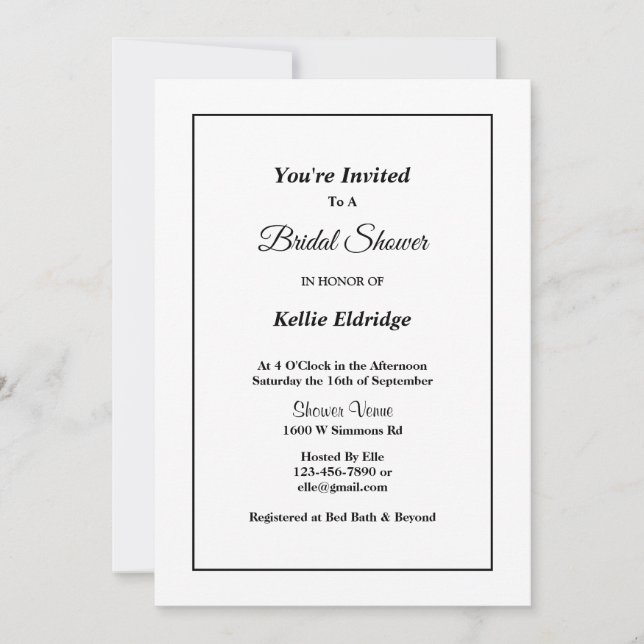 Einladende weiße Gerahmte Brautdusche Einladung (Vorderseite)