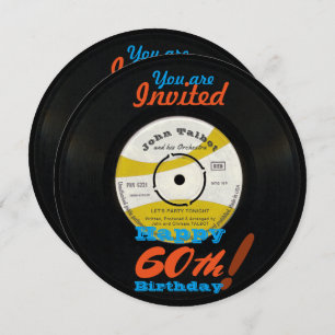 Einladender Retro Vinyl Record 45 U/min zum 60. Ge Einladung