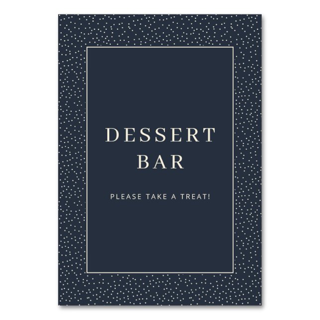 Einladendes Navy-Minimalist-Dessertbar-Schild Tischnummer (Vorderseite)