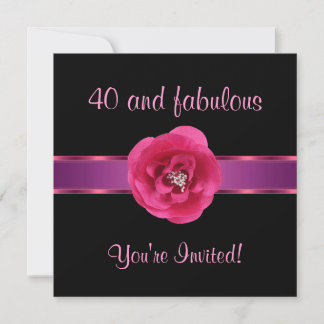 Einladendes Party Black Pink Blume Fabulous 40. Einladung