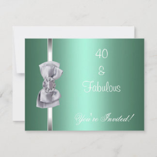 Einladendes Party Mint Silver Bow Fabulous 40. Einladung