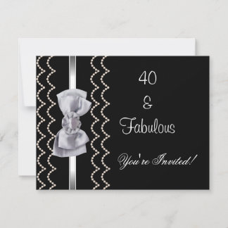 Einladendes Party Silver Bow Fabulous 40th Black Einladung