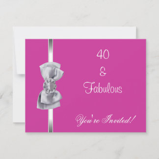 Einladendes Party Silver Bow Fabulous 40th Pink Einladung