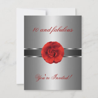 Einladendes Party Silver Red Blume Fabulous 40. Einladung