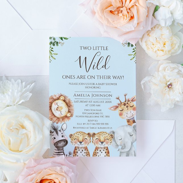 Einladung (Boy Twins Safari Wild Ones Baby Shower Invitation, Two little Wild Ones Baby Shower Invite Twins)