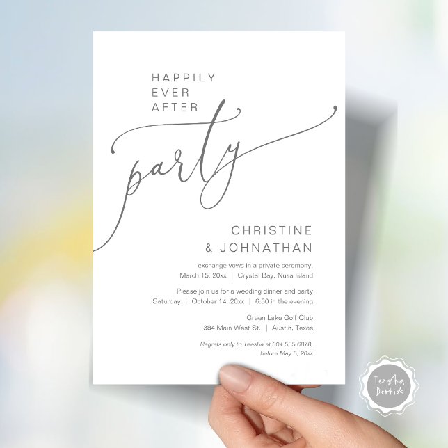 Einladung (Happily Ever After Party, Modern Romantic Wedding Elopement Dinner Invitation Card, in Dark Grey)
