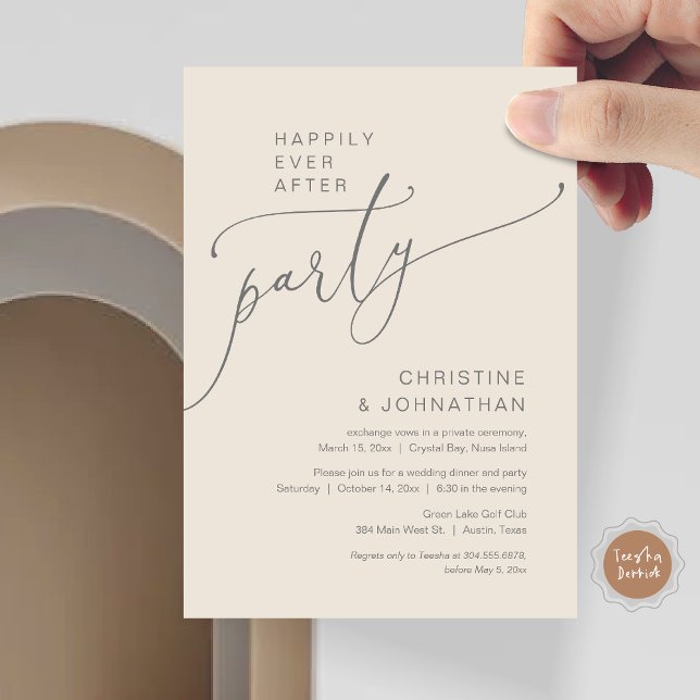 Einladung (Happily Ever After Party, Modern Romantic Wedding Elopement Dinner Invitation Card, in Cream Grey)