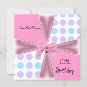 Einladung 10. Geburtstag Punkte Rosa Mauve Blau Sc