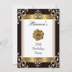 Einladung 25. Geburtstag Elegantes Black Gold Jewe