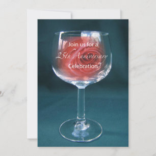 Einladung 25. Hochzeitstag Weinglas Rose