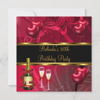 Einladung 30. Geburtstag Party Black Red Balloons