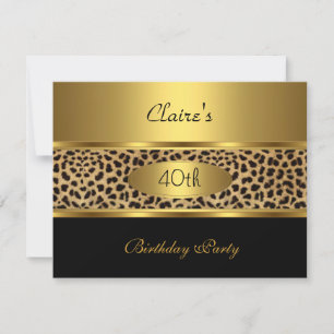 Einladung 40. Geburtstagsfeier Leopard Gold Schwar