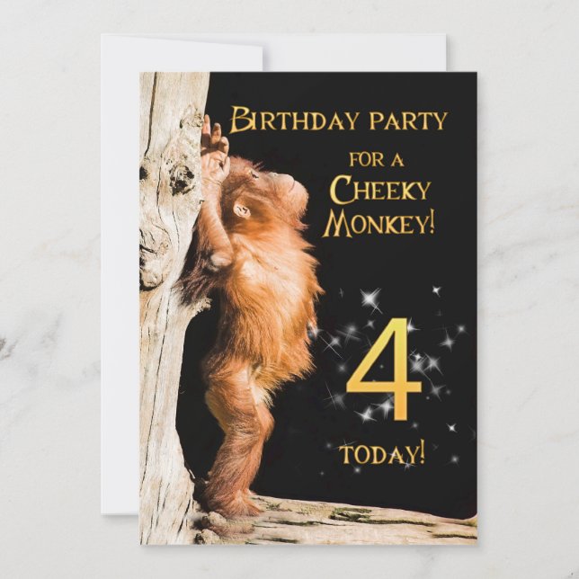 Einladung 4 zum Geburtstag mit Orang-Utan (Vorderseite)