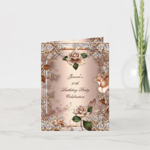 Einladung 50. Geburtstagsfeier Beige Gold Rose Cre