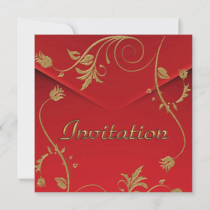 Einladung Asiatisches Rotes Gold Floral