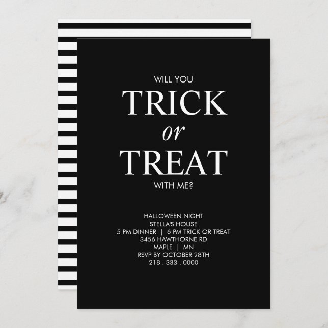 EINLADUNG AUF Minimalistische HALLOWEEN TRICK ODER (Vorne/Hinten)