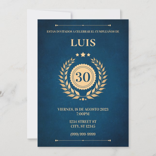 EINLADUNG AZUL Y DORADO (Vorderseite)