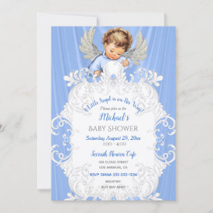 Einladung Baby Engel Blau Silber Hell Hautton