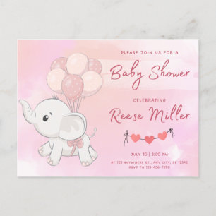 Einladung Babydusche, Elefanten, Mädchen, Postkarte