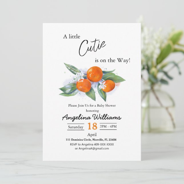 Einladung Babydusche Mandarine (Stehend Vorderseite)