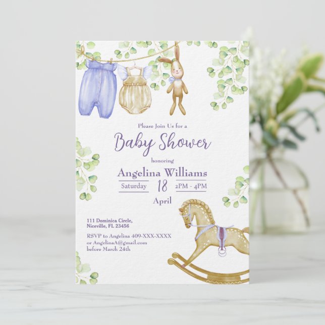 Einladung Babydusche mit charmanten Designs. (Stehend Vorderseite)