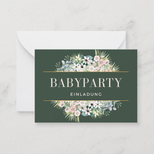 Einladung Babyparty – Gold Grün Floral Babyshower (Vorderseite)