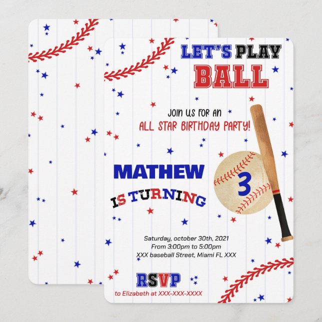 Einladung Baseball zum Geburtstag (Vorne/Hinten)