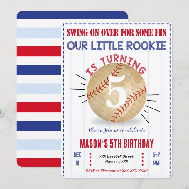 Einladung Baseball zum Geburtstag (Vorne/Hinten)