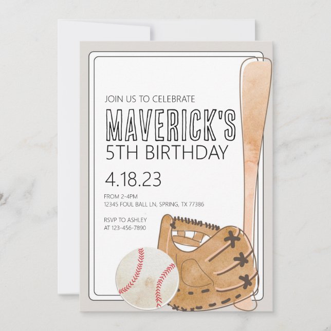 Einladung Baseball zum Geburtstag (Vorderseite)