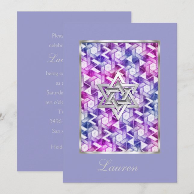 Einladung Bat Mitzvah Star von David Damask (Vorne/Hinten)