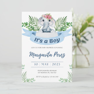 Einladung Begrüßung Baby Boy Elephant Illustration