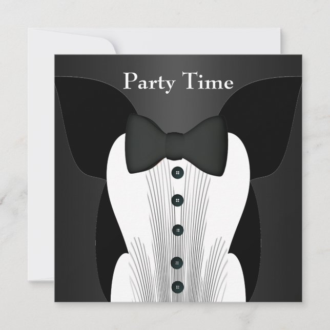 Einladung Birthday Black Krawatte Anzug (Vorderseite)