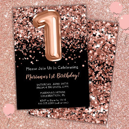 Einladung Black Rose Gold Glitzer zum 1. Geburtsta