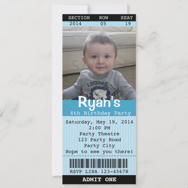 Einladung (blau) mit Foto - Theater/Film (Vorderseite)