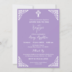 Einladung Bloral Cross Taufe Lilac