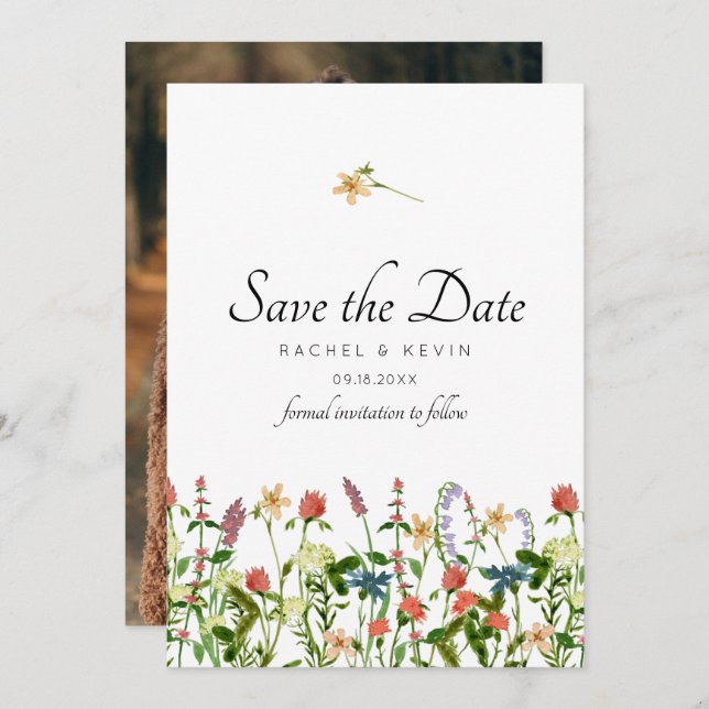 Einladung botanischer Blumen Save the Date (Vorne/Hinten)