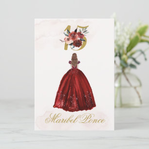 Einladung Burgund beige Quinceañera auf Spanisch