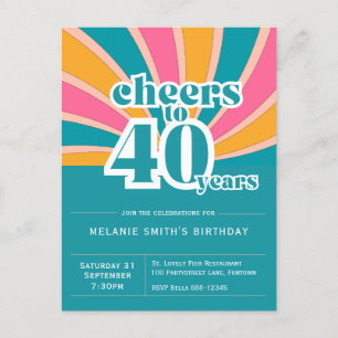 Einladung "Cheers to 40 years", Retro 40. Postkarte