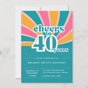 Einladung "Cheers to 40 years", retro blau 40.