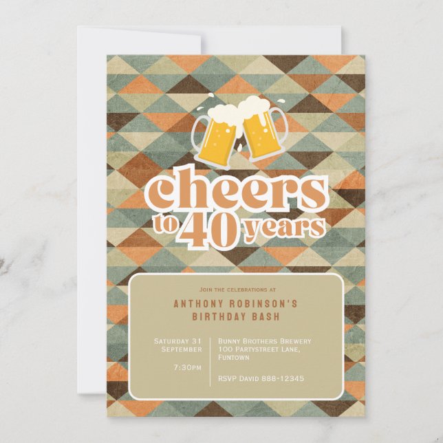 Einladung "Cheers to 40 years" Vintag geometrisch (Vorderseite)