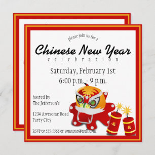 Einladung chinesischer Löwen und Feuerwehrmänner