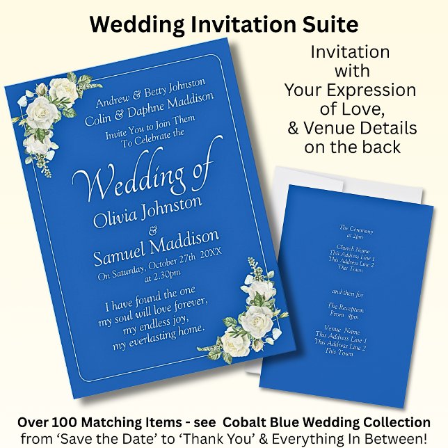 Einladung Cobalt Blue & White Roses Hochzeit (Von Creator hochgeladen)